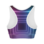 Pink And Teal Tunnel Lights Print Women's Sports Bra