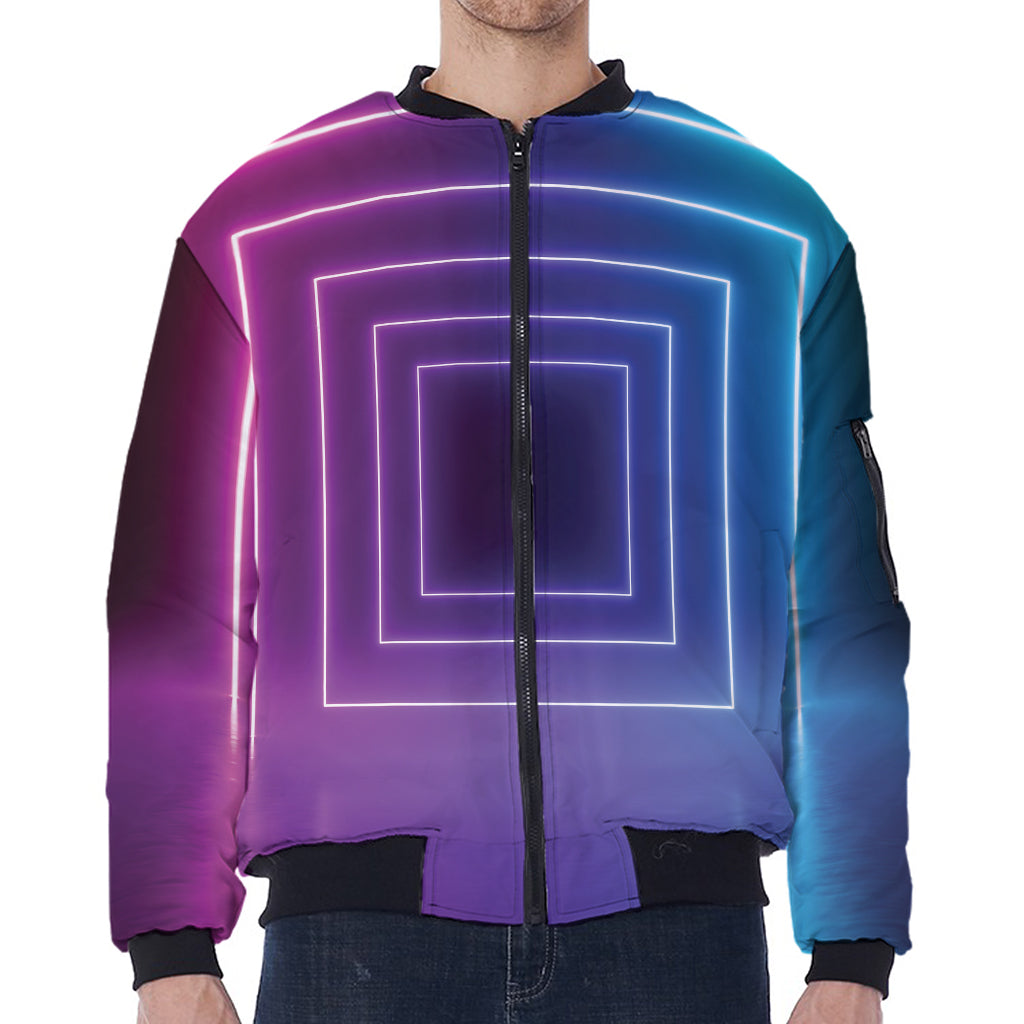 Pink And Teal Tunnel Lights Print Zip Sleeve Bomber Jacket