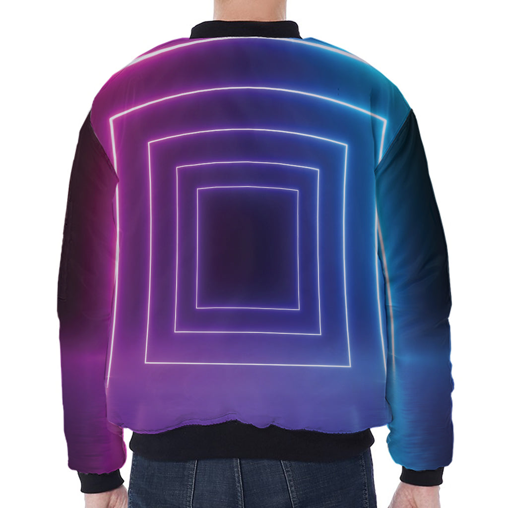 Pink And Teal Tunnel Lights Print Zip Sleeve Bomber Jacket