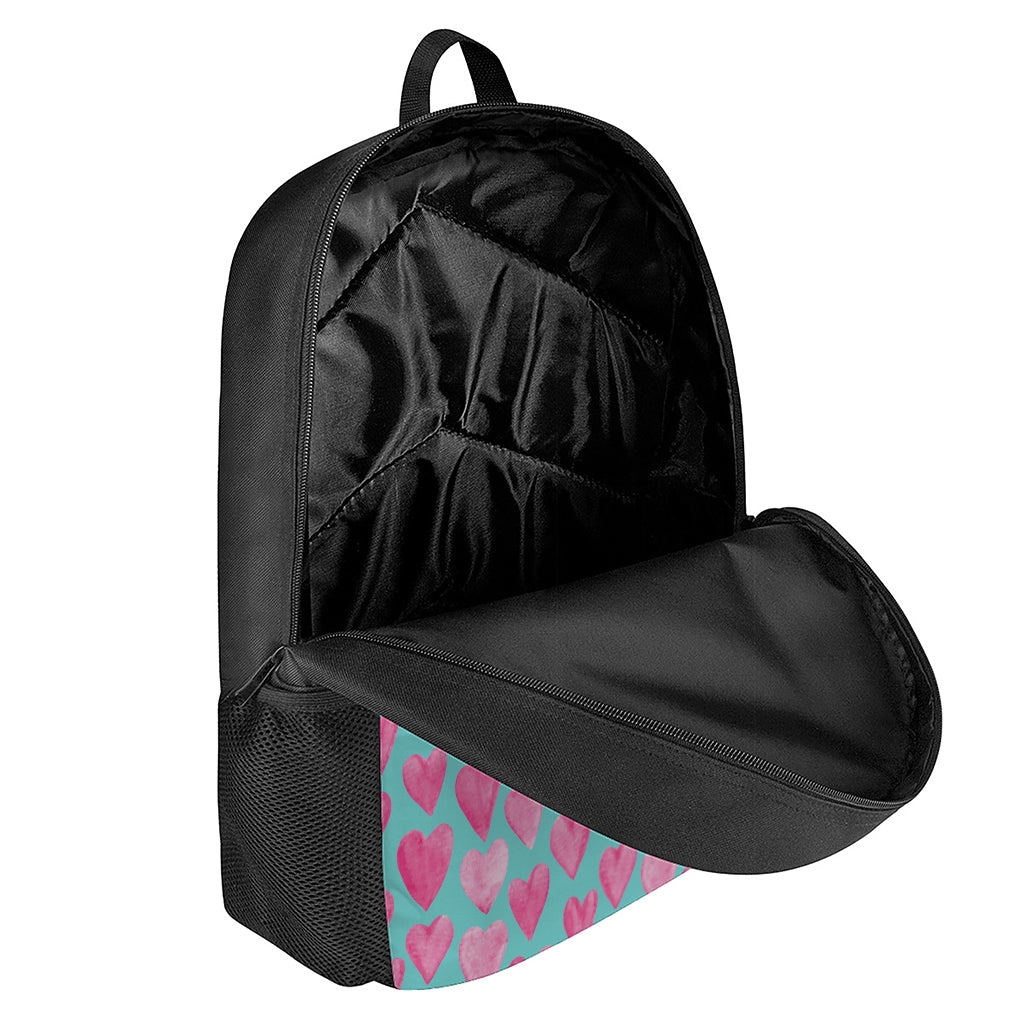 Pink And Teal Watercolor Heart Print 17 Inch Backpack