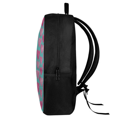 Pink And Teal Watercolor Heart Print 17 Inch Backpack