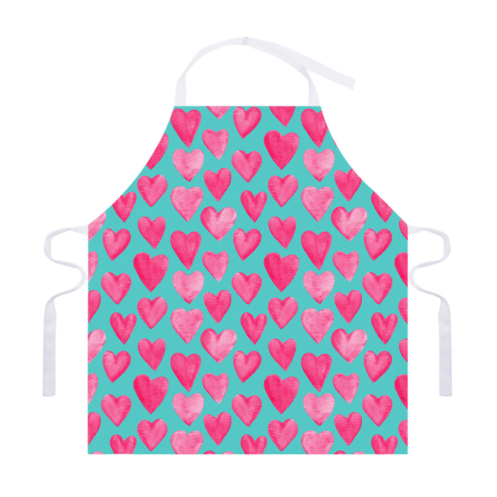 Pink And Teal Watercolor Heart Print Adjustable Apron