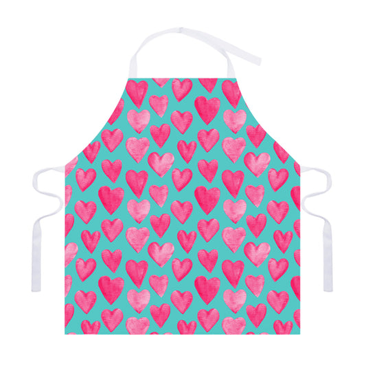Pink And Teal Watercolor Heart Print Adjustable Apron