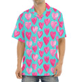 Pink And Teal Watercolor Heart Print Aloha Shirt