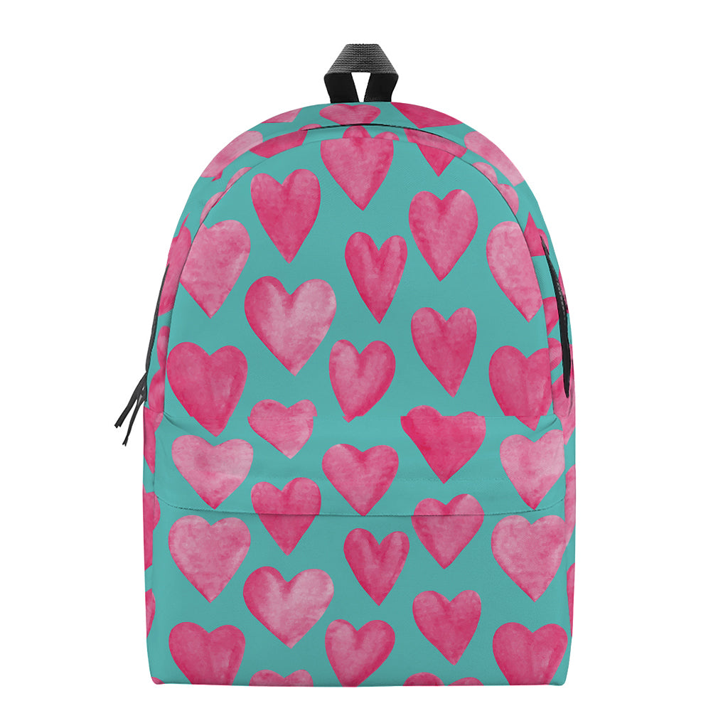 Pink And Teal Watercolor Heart Print Backpack