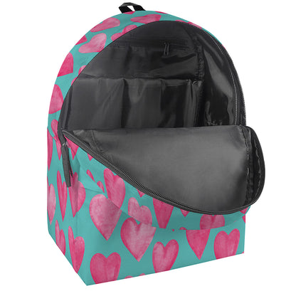Pink And Teal Watercolor Heart Print Backpack