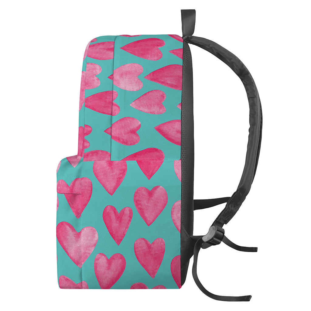 Pink And Teal Watercolor Heart Print Backpack