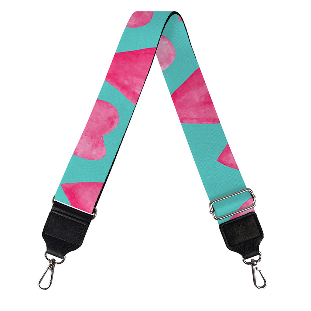 Pink And Teal Watercolor Heart Print Bag Strap