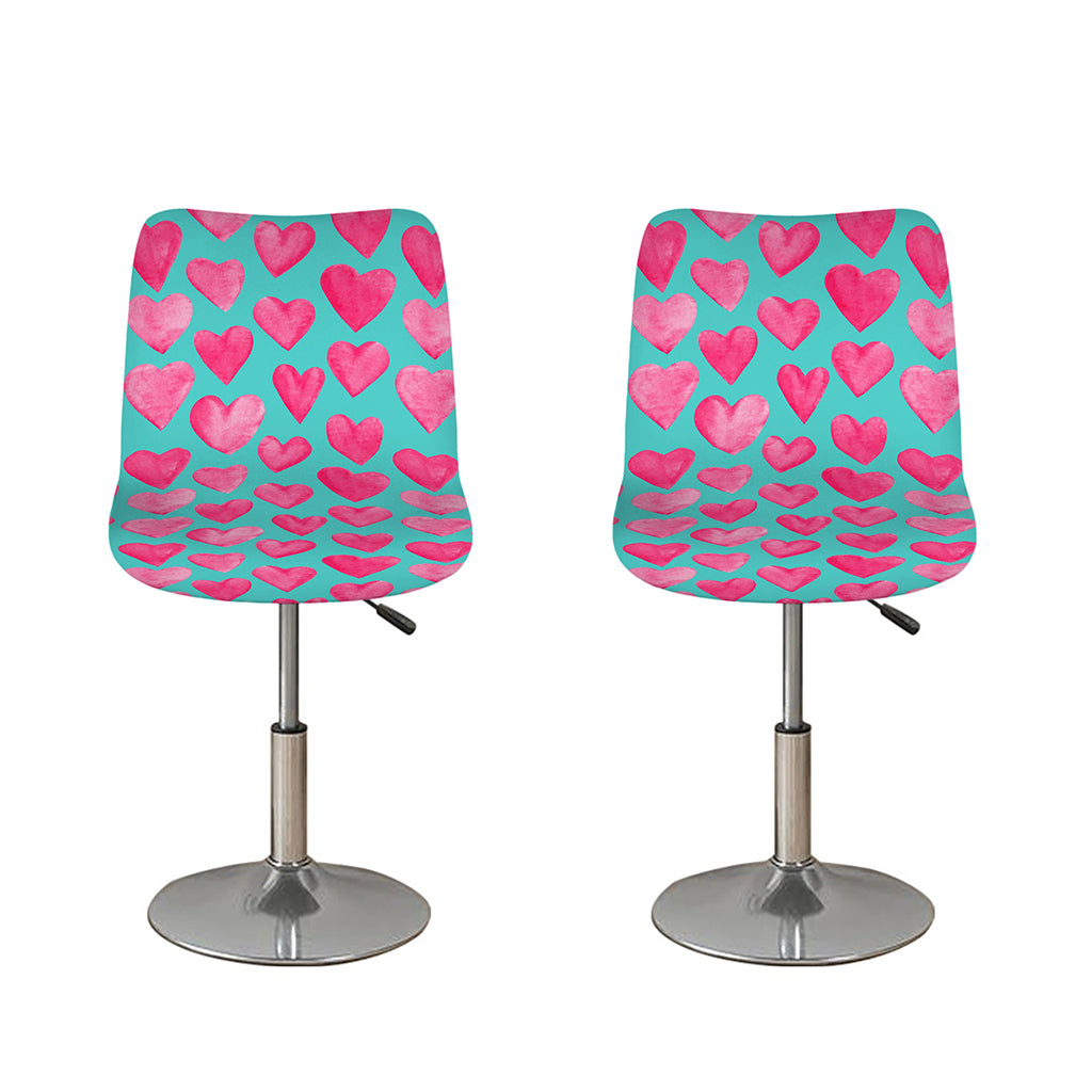 Pink And Teal Watercolor Heart Print Bar Stool Covers
