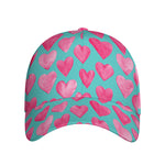Pink And Teal Watercolor Heart Print Baseball Cap