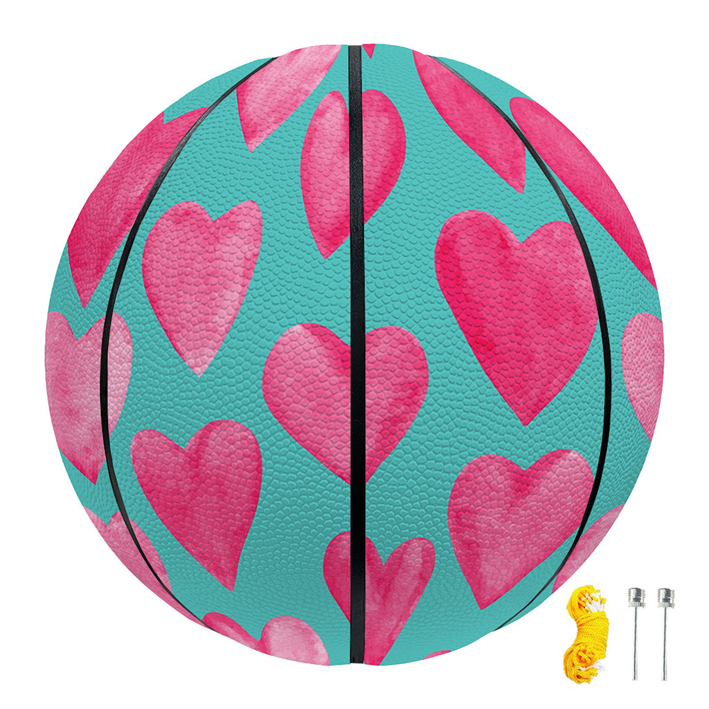 Pink And Teal Watercolor Heart Print Basketball