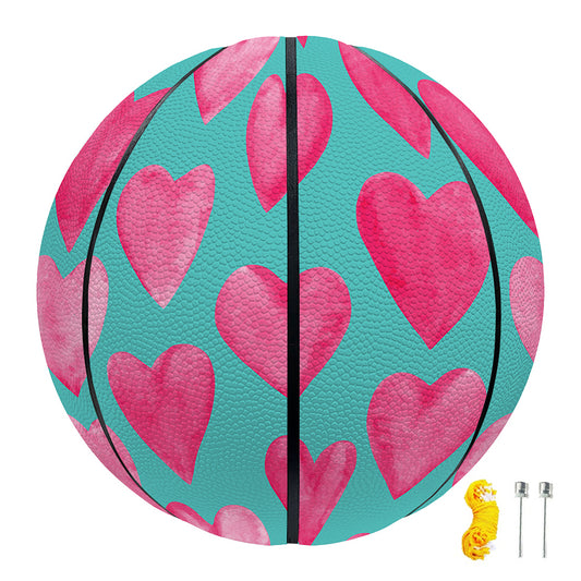 Pink And Teal Watercolor Heart Print Basketball
