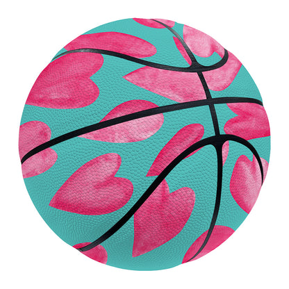 Pink And Teal Watercolor Heart Print Basketball