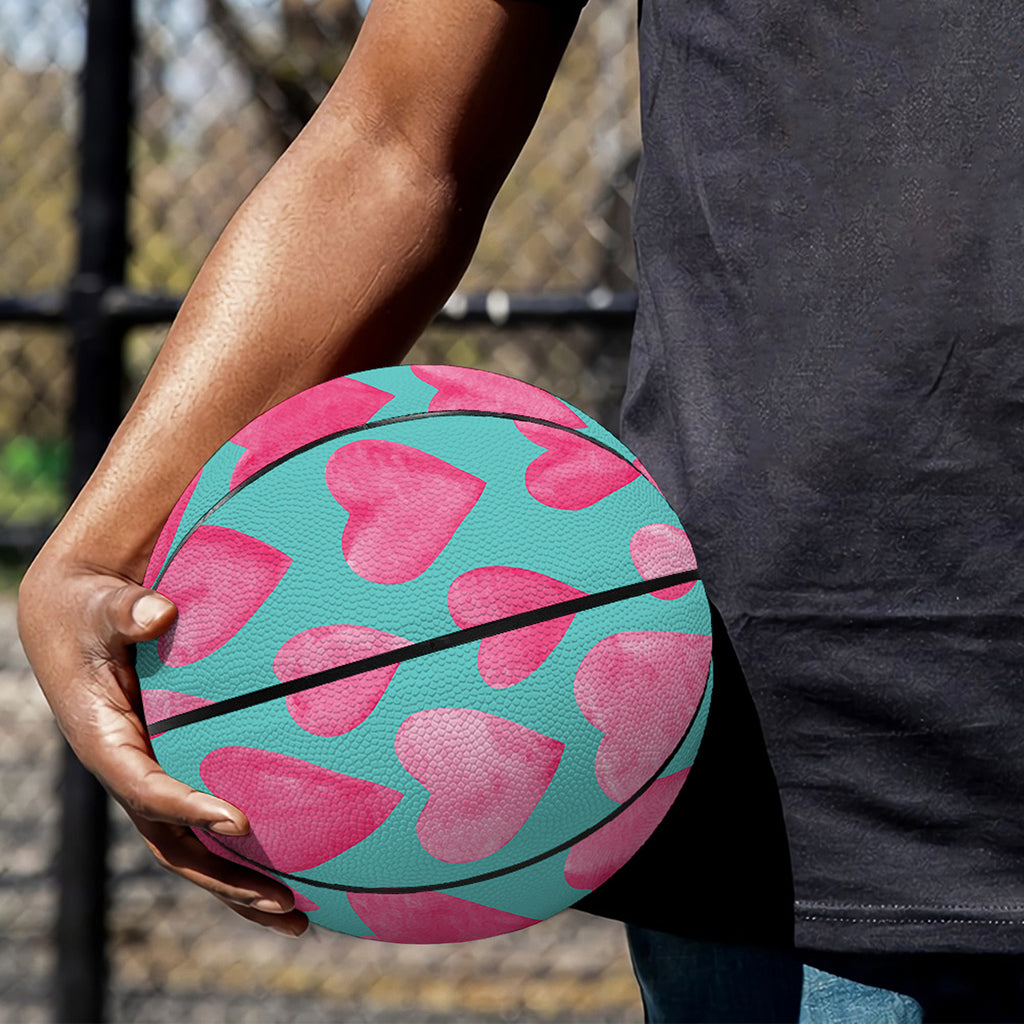 Pink And Teal Watercolor Heart Print Basketball