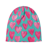 Pink And Teal Watercolor Heart Print Beanie