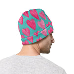 Pink And Teal Watercolor Heart Print Beanie