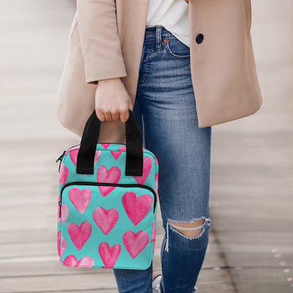 Pink And Teal Watercolor Heart Print Bible Tote Bag