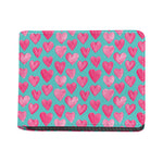 Pink And Teal Watercolor Heart Print Bifold Wallet