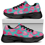 Pink And Teal Watercolor Heart Print Black Chunky Shoes