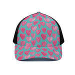 Pink And Teal Watercolor Heart Print Black Mesh Trucker Cap