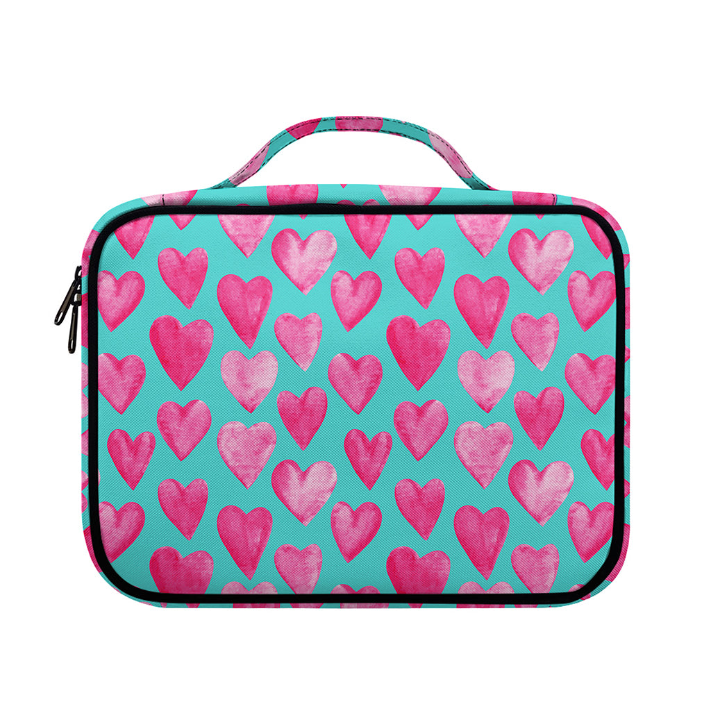 Pink And Teal Watercolor Heart Print Briefcase Bible Bag