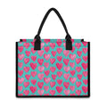 Pink And Teal Watercolor Heart Print Canvas Tote Bag