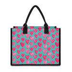 Pink And Teal Watercolor Heart Print Canvas Tote Bag