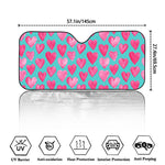 Pink And Teal Watercolor Heart Print Car Windshield Sun Shade