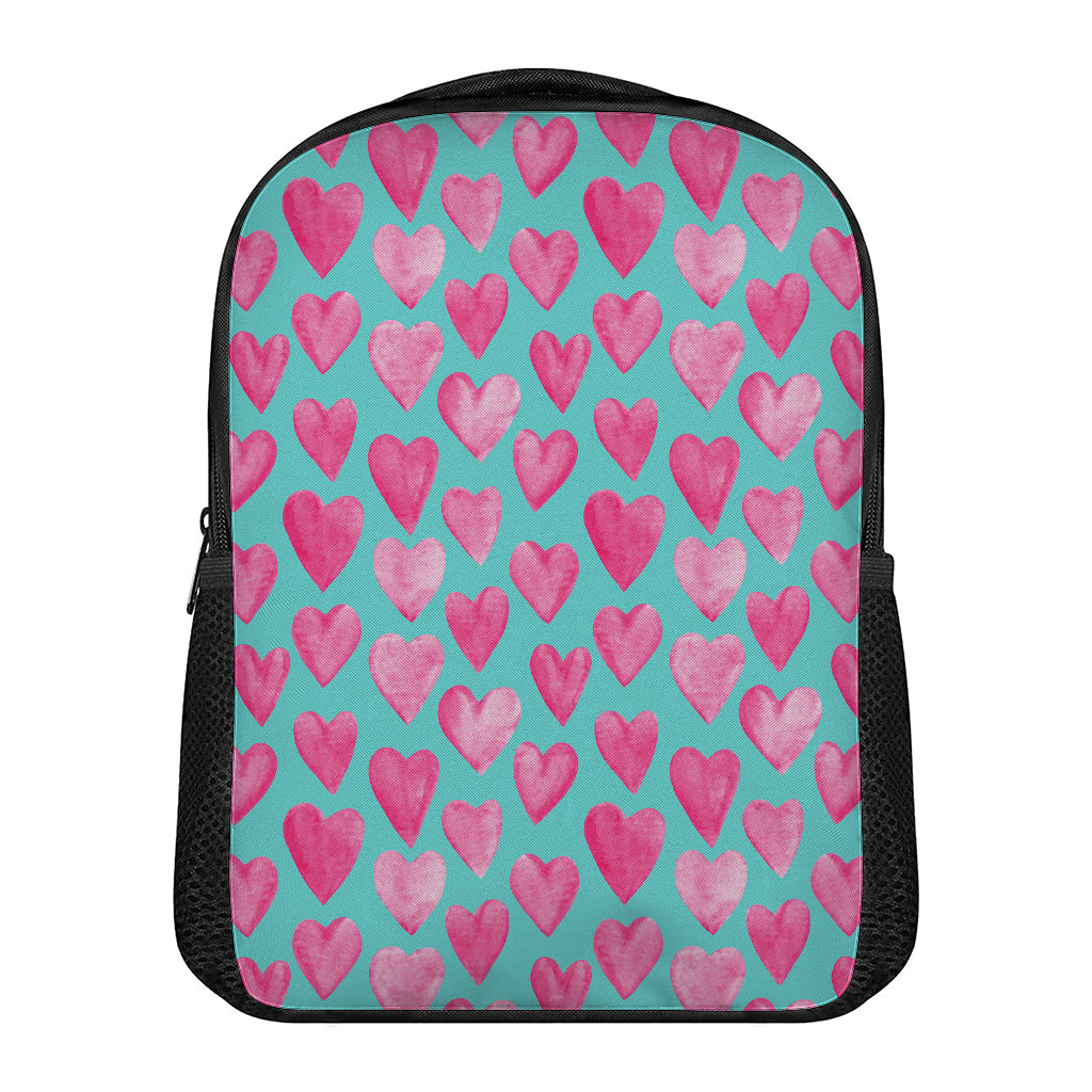 Pink And Teal Watercolor Heart Print Casual Backpack