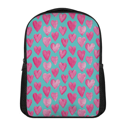 Pink And Teal Watercolor Heart Print Casual Backpack