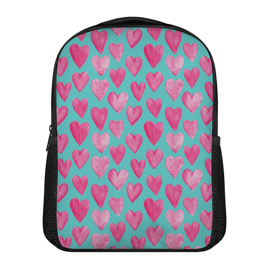 Pink And Teal Watercolor Heart Print Casual Backpack