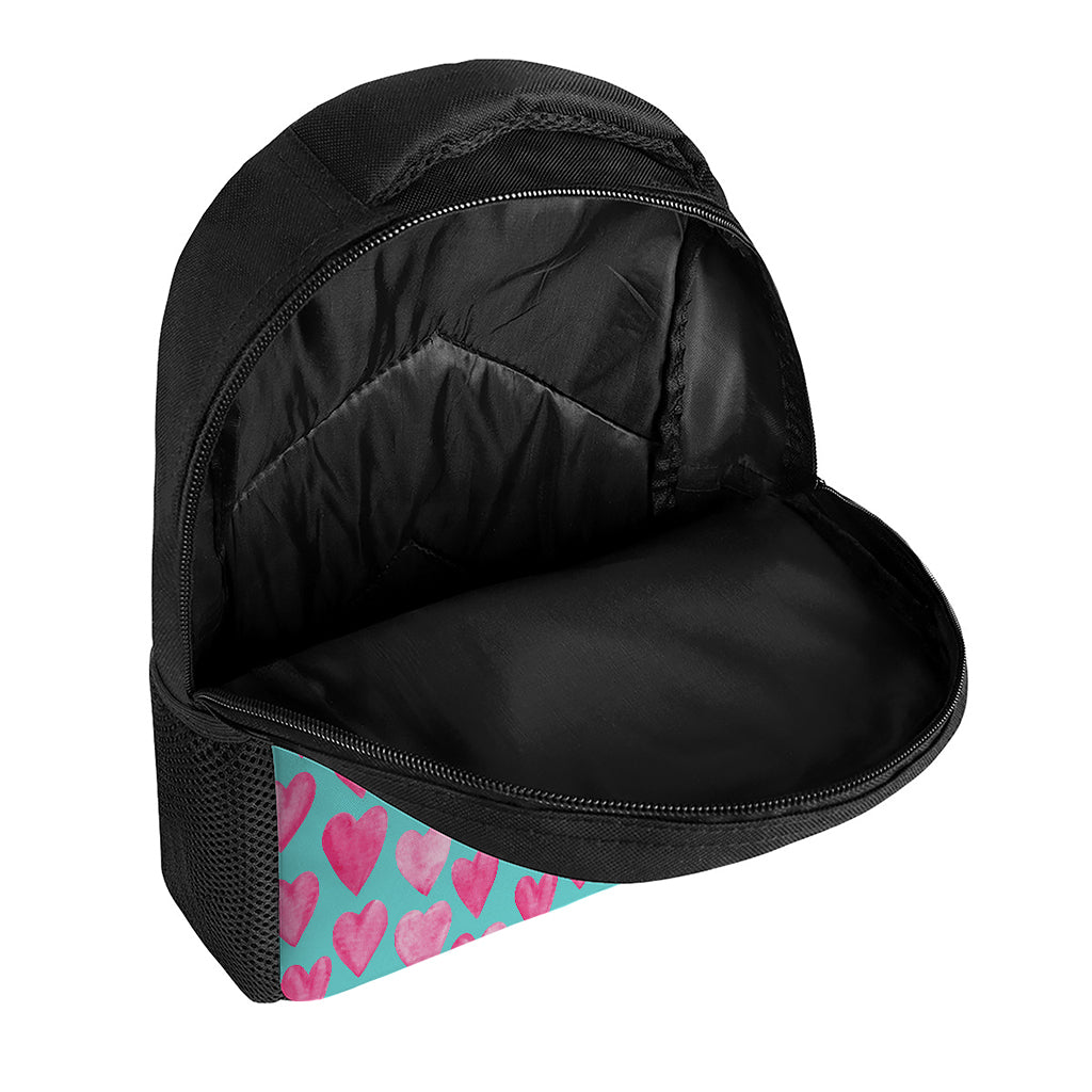 Pink And Teal Watercolor Heart Print Casual Backpack