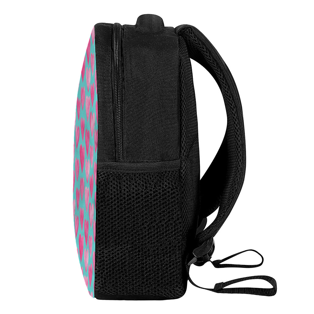 Pink And Teal Watercolor Heart Print Casual Backpack