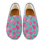 Pink And Teal Watercolor Heart Print Casual Shoes