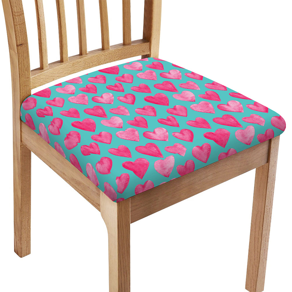 Pink And Teal Watercolor Heart Print Chair Cushion Cover