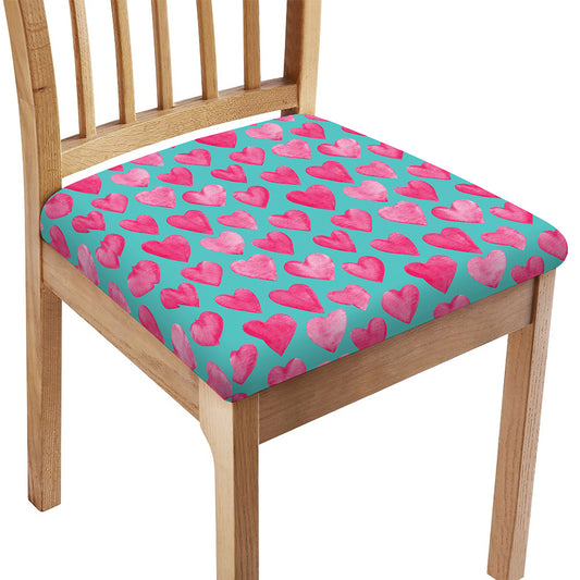 Pink And Teal Watercolor Heart Print Chair Cushion Cover