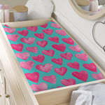 Pink And Teal Watercolor Heart Print Changing Pad Cover