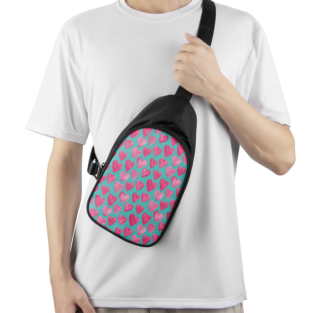 Pink And Teal Watercolor Heart Print Chest Bag