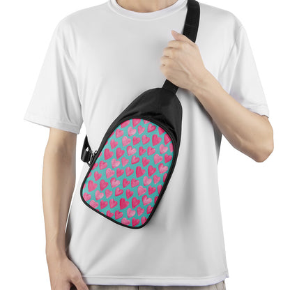 Pink And Teal Watercolor Heart Print Chest Bag