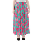 Pink And Teal Watercolor Heart Print Chiffon Maxi Skirt
