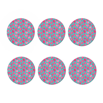 Pink And Teal Watercolor Heart Print Coaster Set