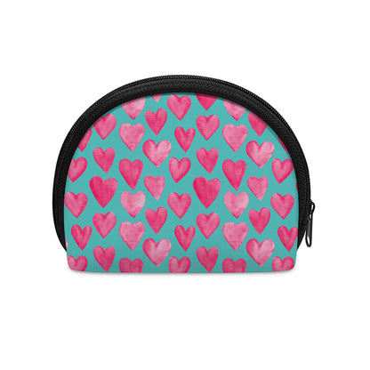 Pink And Teal Watercolor Heart Print Coin Purse