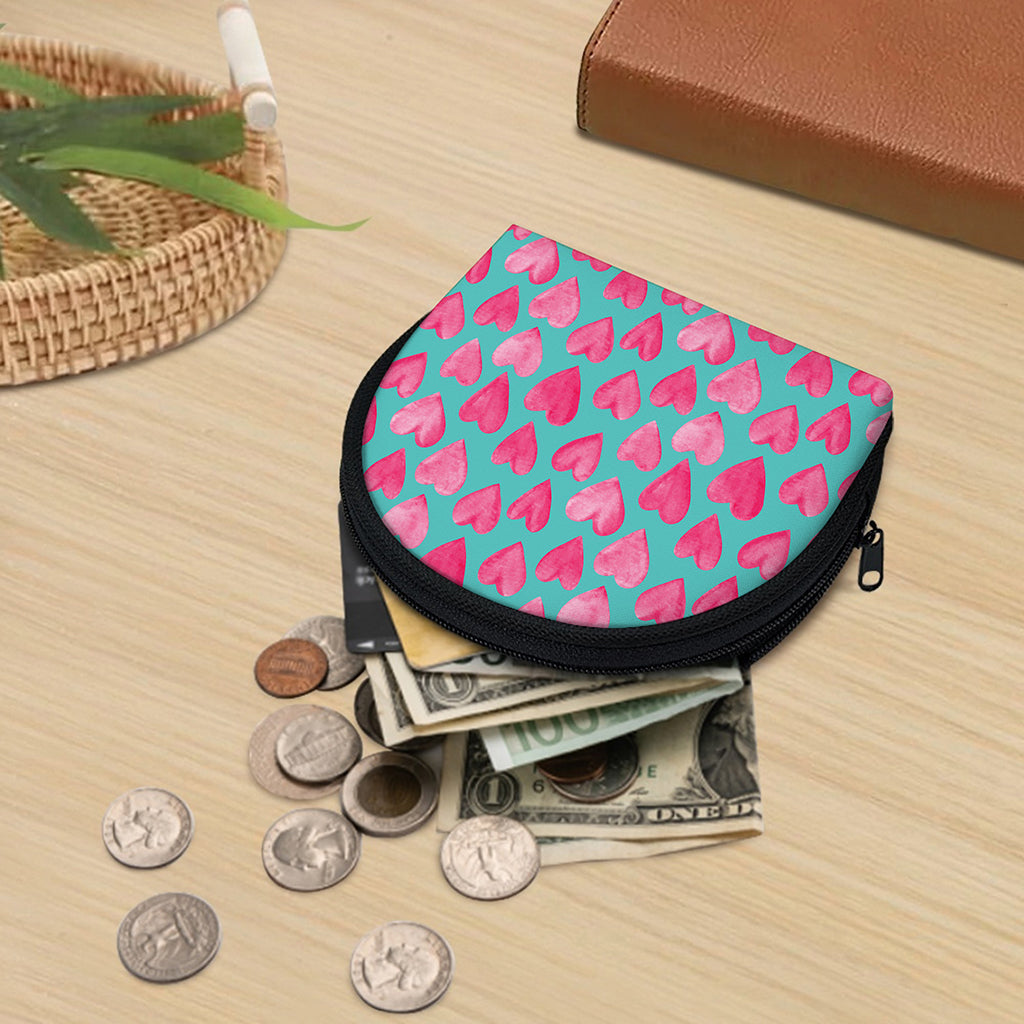 Pink And Teal Watercolor Heart Print Coin Purse