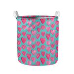 Pink And Teal Watercolor Heart Print Collapsible Laundry Basket