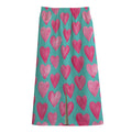 Pink And Teal Watercolor Heart Print Cotton Front Slit Maxi Skirt