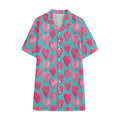 Pink And Teal Watercolor Heart Print Cotton Hawaiian Shirt
