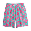 Pink And Teal Watercolor Heart Print Cotton Shorts