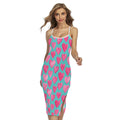 Pink And Teal Watercolor Heart Print Cross Back Cami Dress