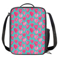 Pink And Teal Watercolor Heart Print Crossbody Lunch Bag