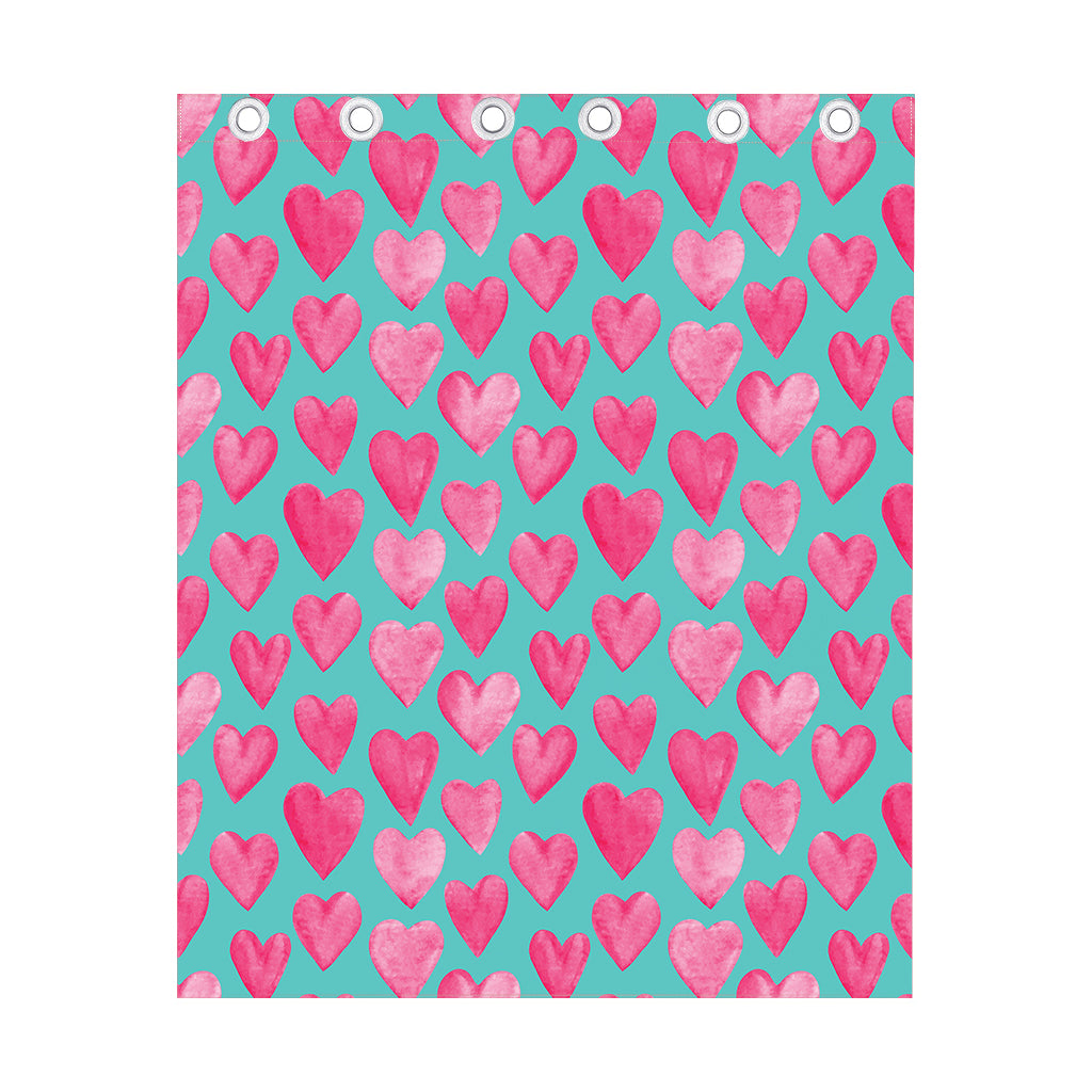 Pink And Teal Watercolor Heart Print Curtain